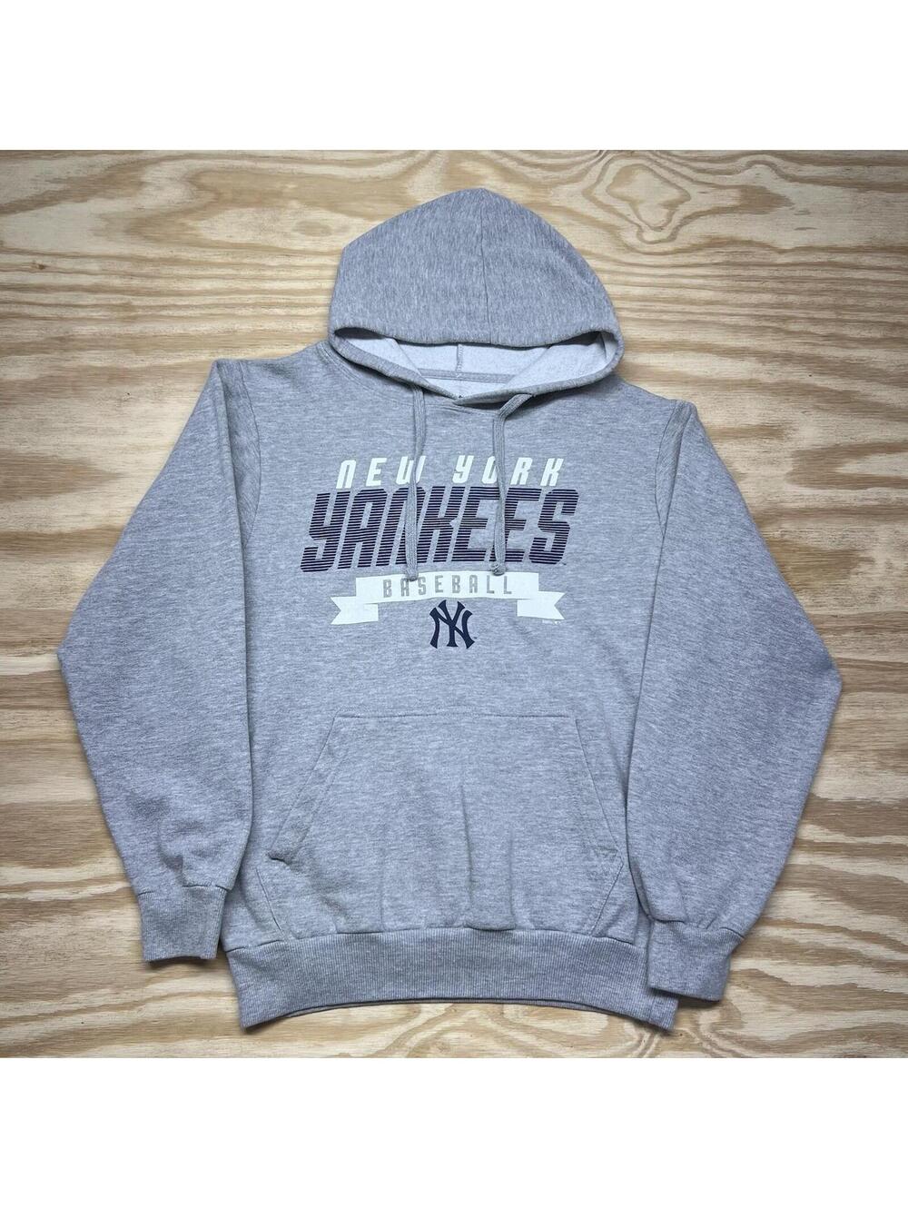 Vintage 00s Stitches Brand Mlb New York Yankees Baseball Gray Hoodie Sz S